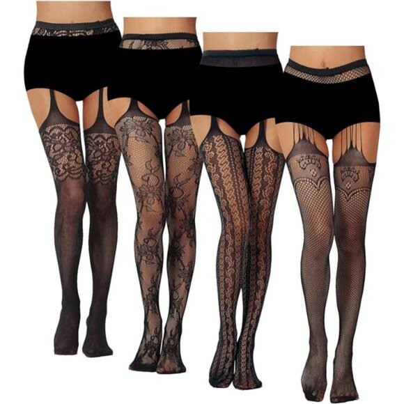 4 Fishnet Stockings Tights Suspender Sexy Pantyhose Lace Thigh High - Picture 1 of 6